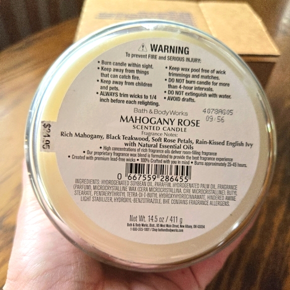 🛍BOGO 50% OFF🕯NWT‼️ Bath & Body Works "Mahogany Rose" 3-wick Candle - Picture 9 of 10